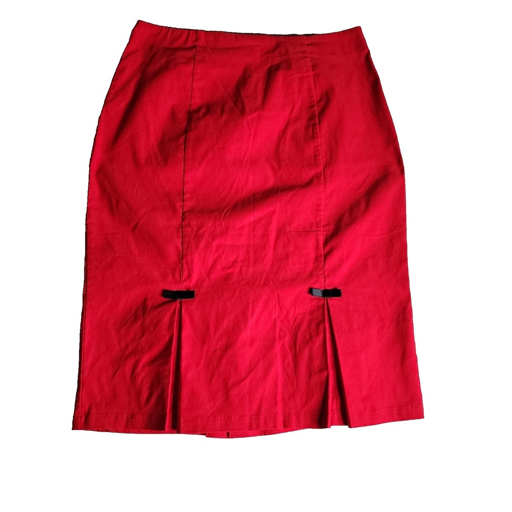 NWT‎ Womens BELLE POJUE Stretch Skirt With Bows XL Preppy Red Coastal  Academia